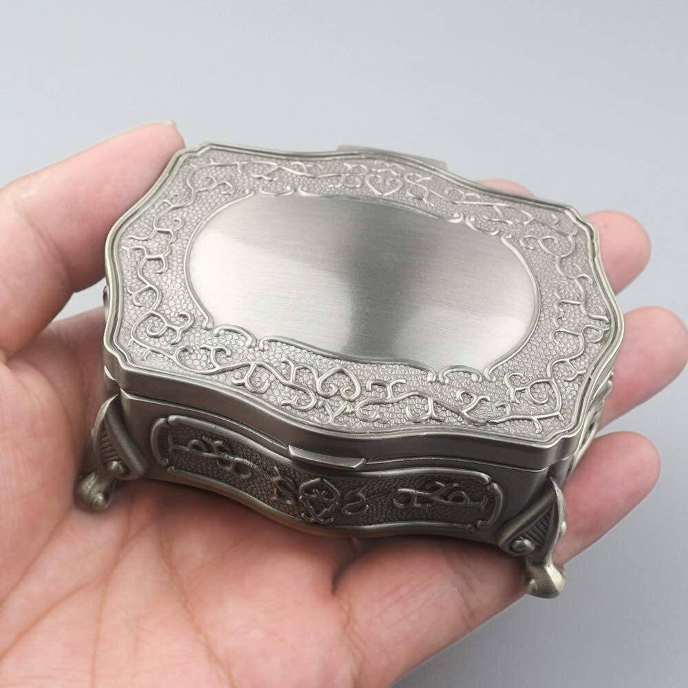 8177 Square Emboss Alloy Metal Music Box Wind Up Antique Jewelry Musical